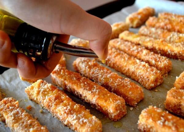 Tofu Fries or Chicken Fingers with Honey Sriracha Mayo by thewoksoflife.com