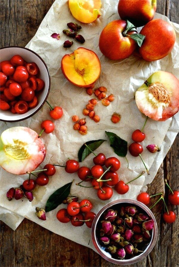 Stone Fruit Semolina Olive Oil Cake w/ Earl Grey Rose Syrup by thewoksoflife.com