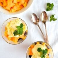 Thai black sticky rice dessert with vanilla ice cream