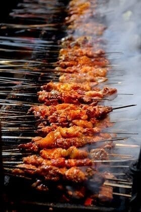Chinese lamb skewers street food