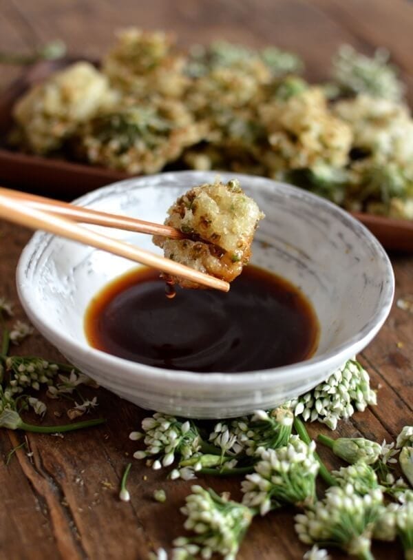 Chinese Garlic Chive Flower Tempura Recipe, by thewoksoflife.com