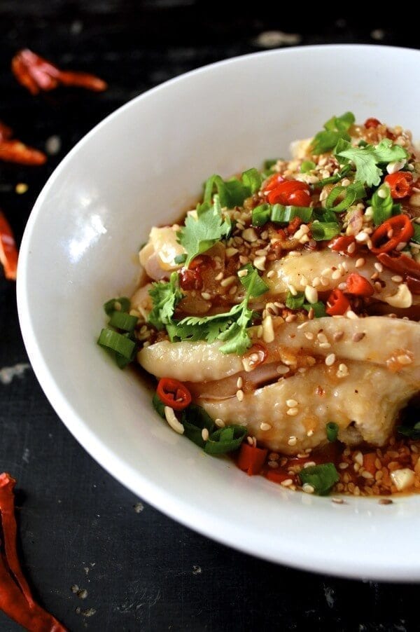 Drool-worthy Chicken in Chili Oil Sauce (Kou Shui Ji), by thewoksoflife.com