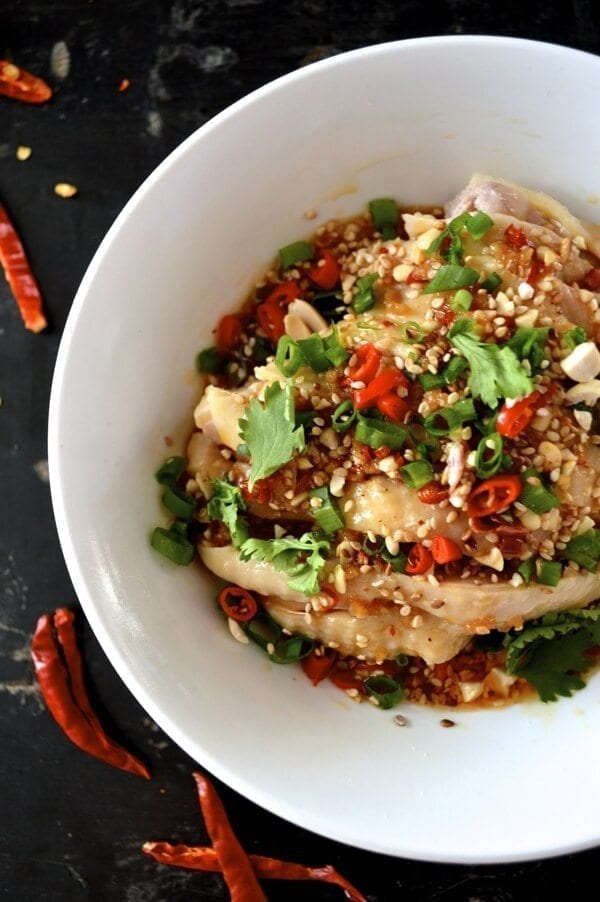 Drool-worthy Chicken in Chili Oil Sauce (Kou Shui Ji), by thewoksoflife.com