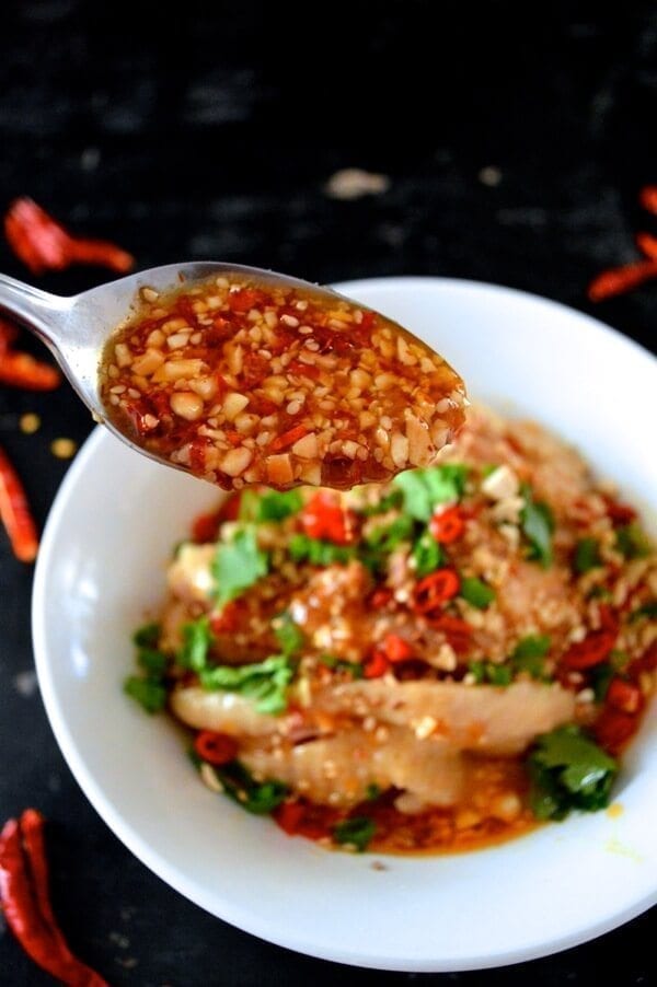 Drool-worthy Chicken in Chili Oil Sauce (Kou Shui Ji), by thewoksoflife.com
