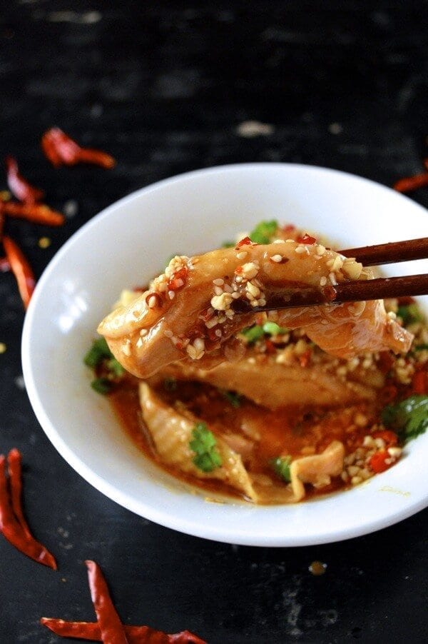 Drool-worthy Chicken in Chili Oil Sauce (Kou Shui Ji), by thewoksoflife.com