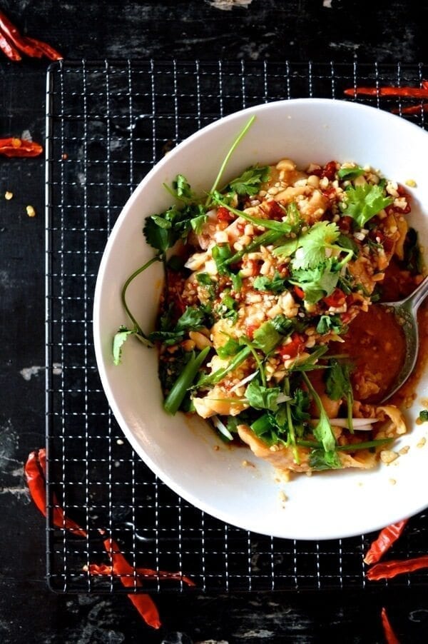 Drool-worthy Chicken in Chili Oil Sauce (Kou Shui Ji), by thewoksoflife.com