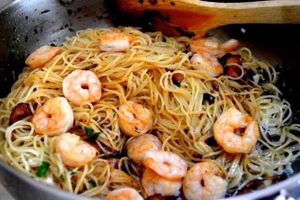 Soy Sauce Butter Pasta with Shrimp and Shiitakes by thewoksoflife.com