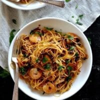 Soy Sauce Butter Pasta with Shrimp and Shiitakes by thewoksoflife.com