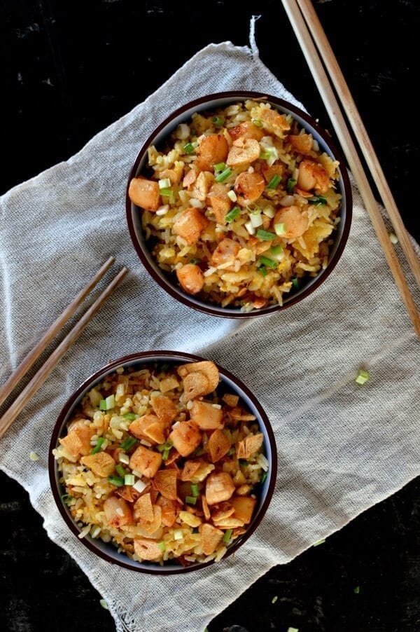 Scallop Fried Rice with XO Sauce and Crispy Garlic, by thewoksoflife.com