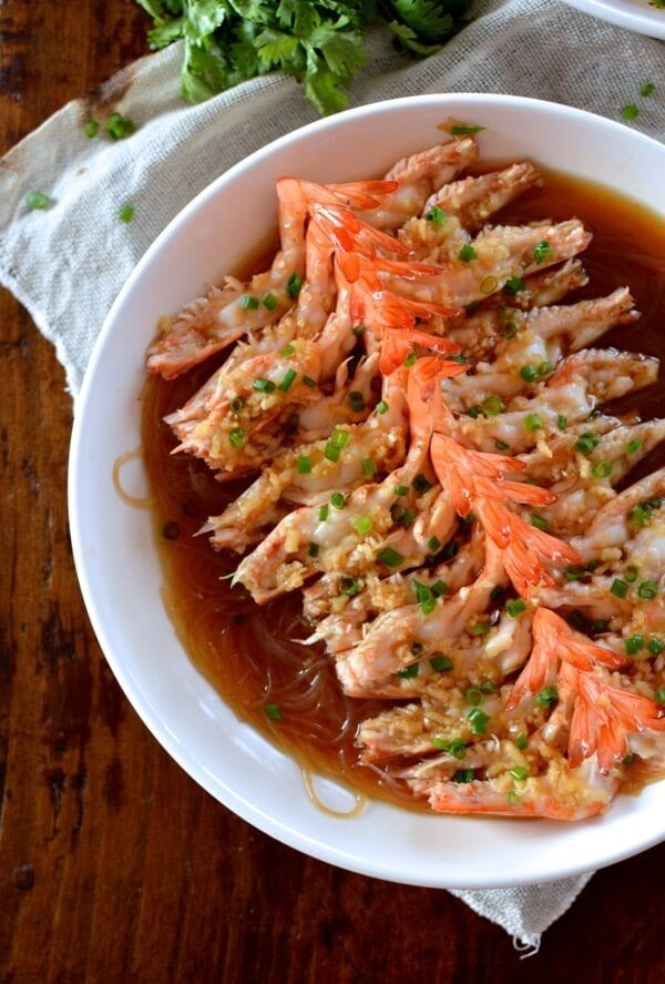 Steamed Shrimp with Glass Noodles - Two Ways, by thewoksoflife.com