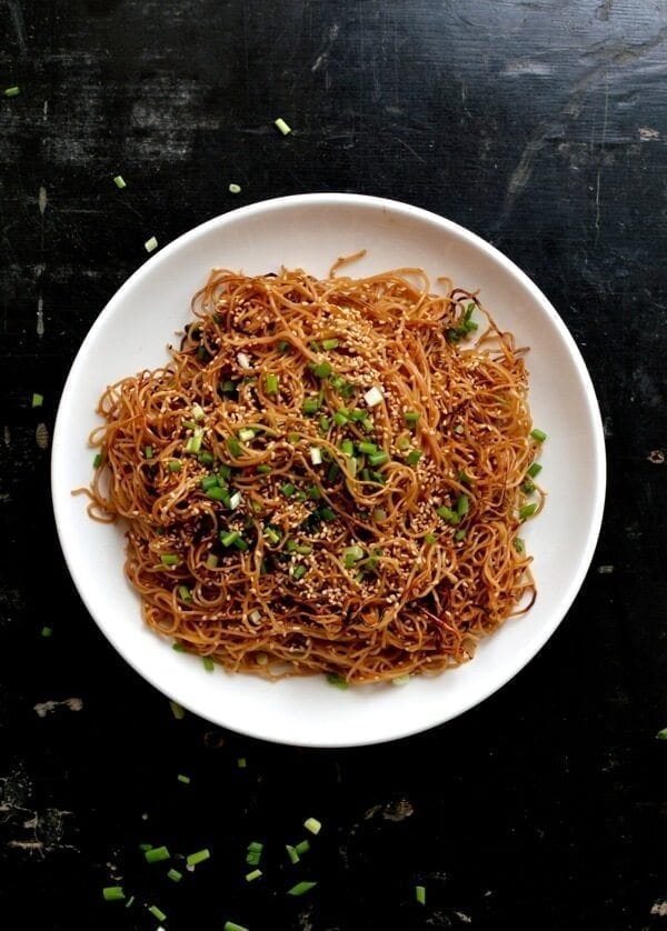 Honey Hoisin Pan-fried Noodles, by thewoksoflife.com