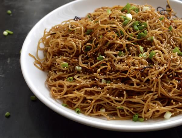 Pan-fried Honey Hoisin Noodles, by thewoksoflife.com