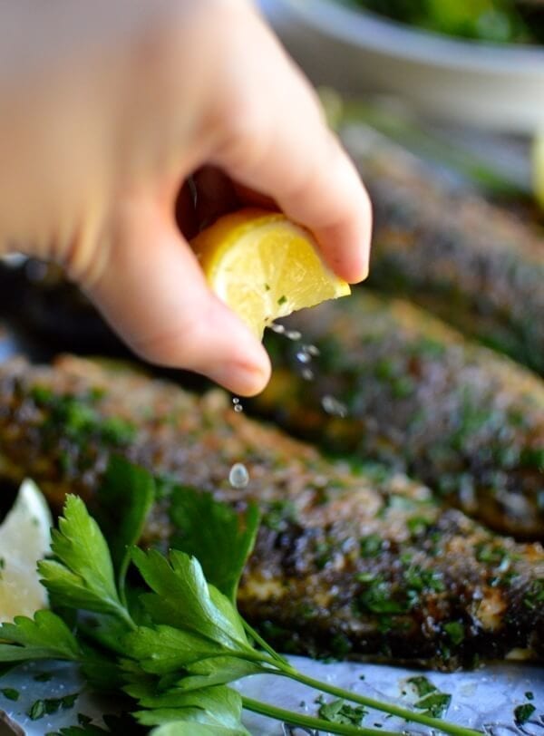 Lemon Soy Roasted Branzino, by thewoksoflife.com