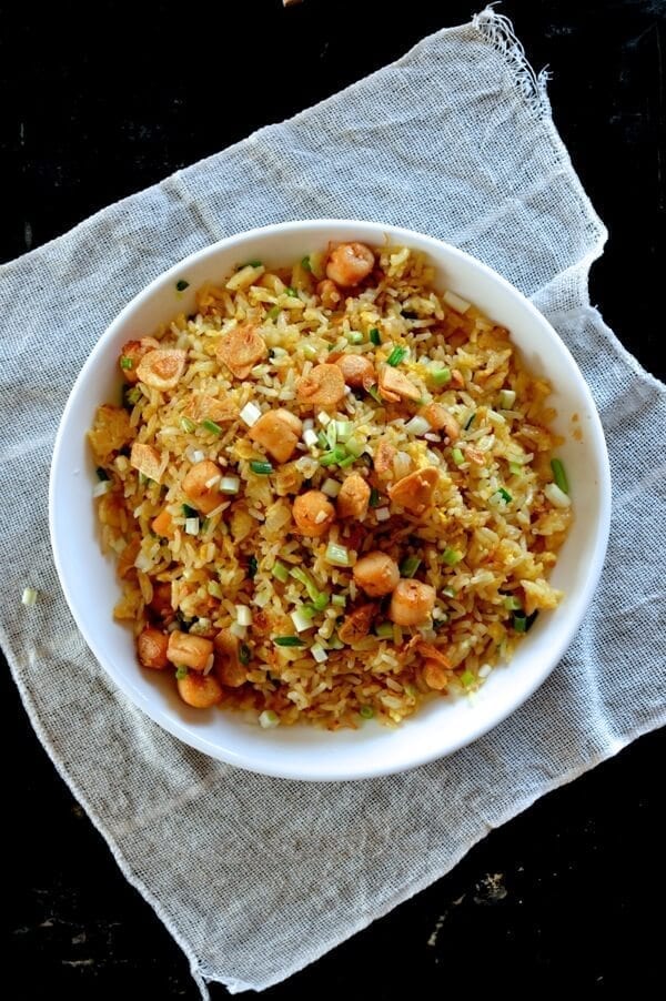 Scallop Fried Rice with XO Sauce and Crispy Garlic, by thewoksoflife.com