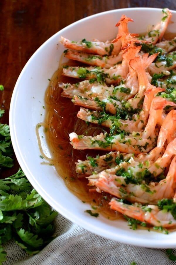Steamed Shrimp with Glass Noodles - Two Ways, by thewoksoflife.com