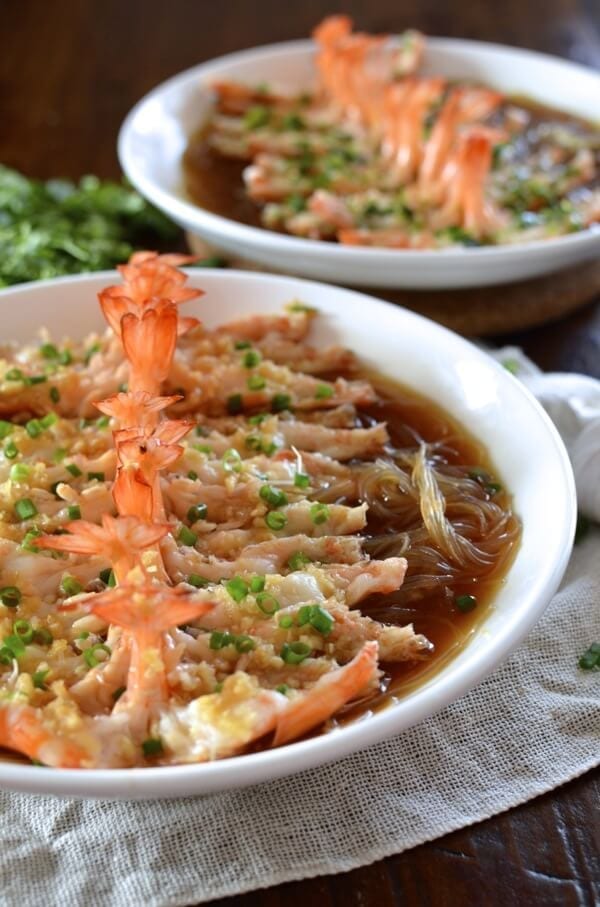 Steamed Shrimp with Glass Noodles - Two Ways, by thewoksoflife.com