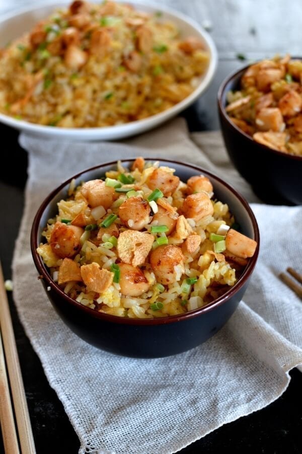 Scallop Fried Rice with XO Sauce and Crispy Garlic, by thewoksoflife.com