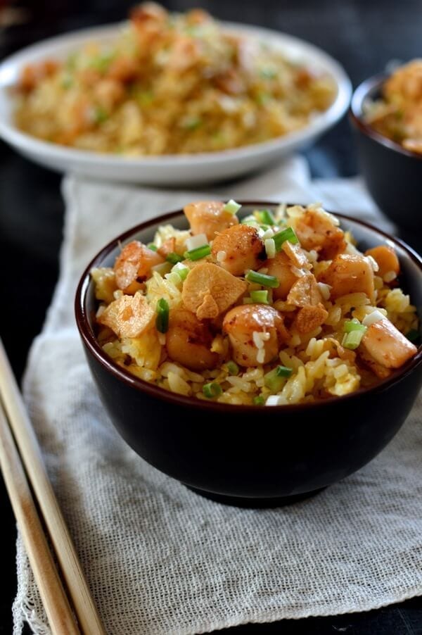 Scallop Fried Rice with XO Sauce and Crispy Garlic, by thewoksoflife.com