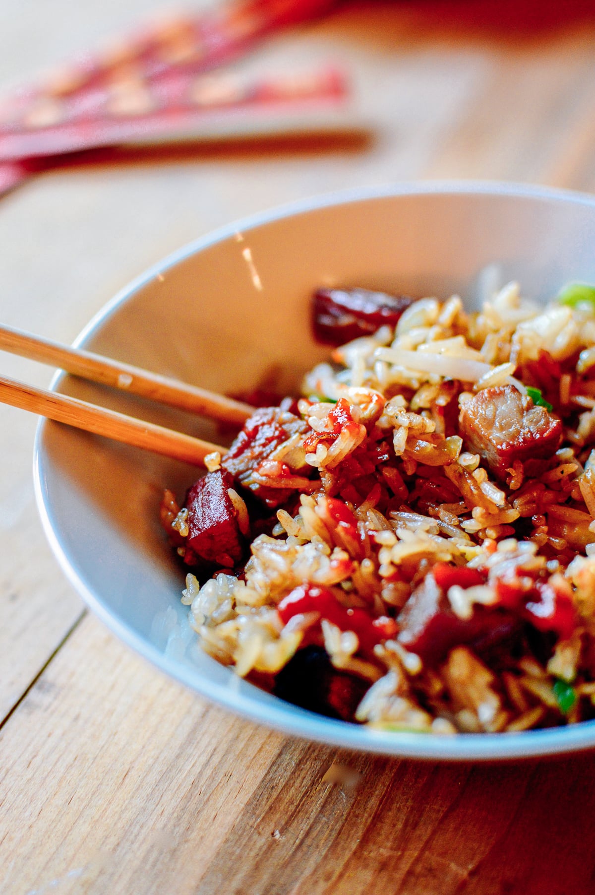 pork fried rice with hot sauce