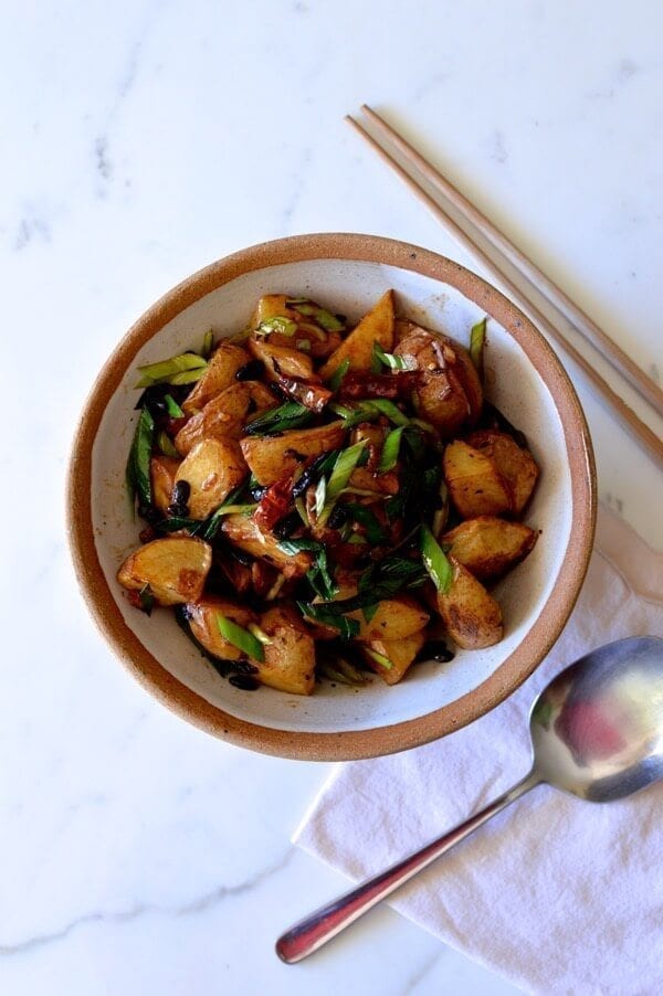 Spicy Black Bean Twice Cooked Potatoes, by thewoksoflife.com