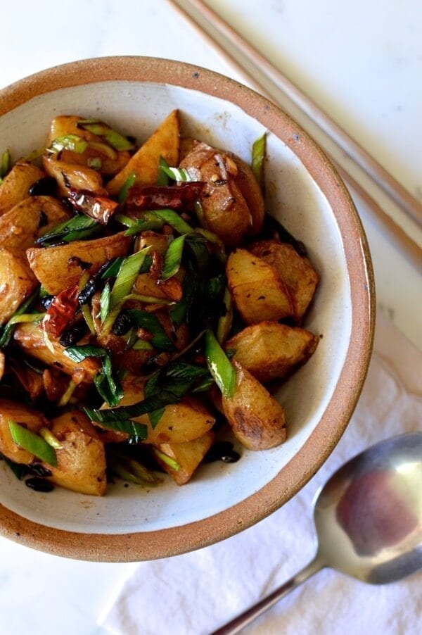 Spicy Black Bean Twice Cooked Potatoes, by thewoksoflife.com