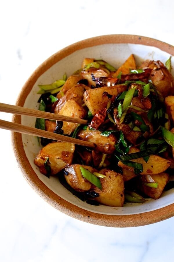 Spicy Black Bean Twice Cooked Potatoes, by thewoksoflife.com