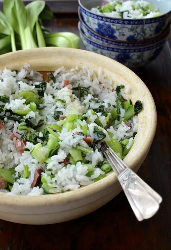 Shanghai Cai Fan (Rice with Salted Pork and Greens), by thewoksoflife.com