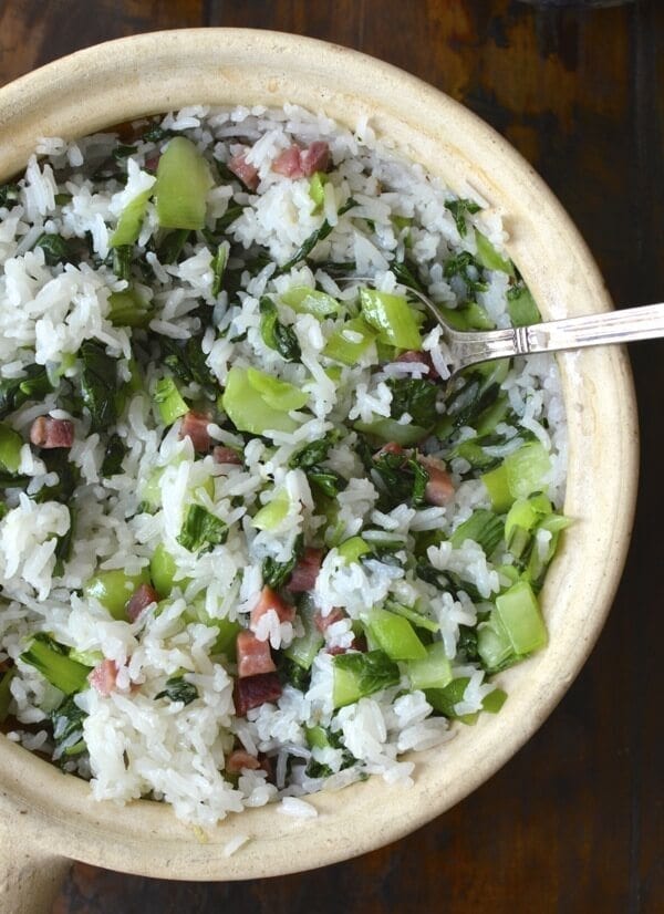 Shanghai Cai Fan (Rice with Salted Pork and Greens), by thewoksoflife.com