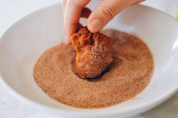Cinnamon Sugar Apple Fritters, by thewoksoflife.com