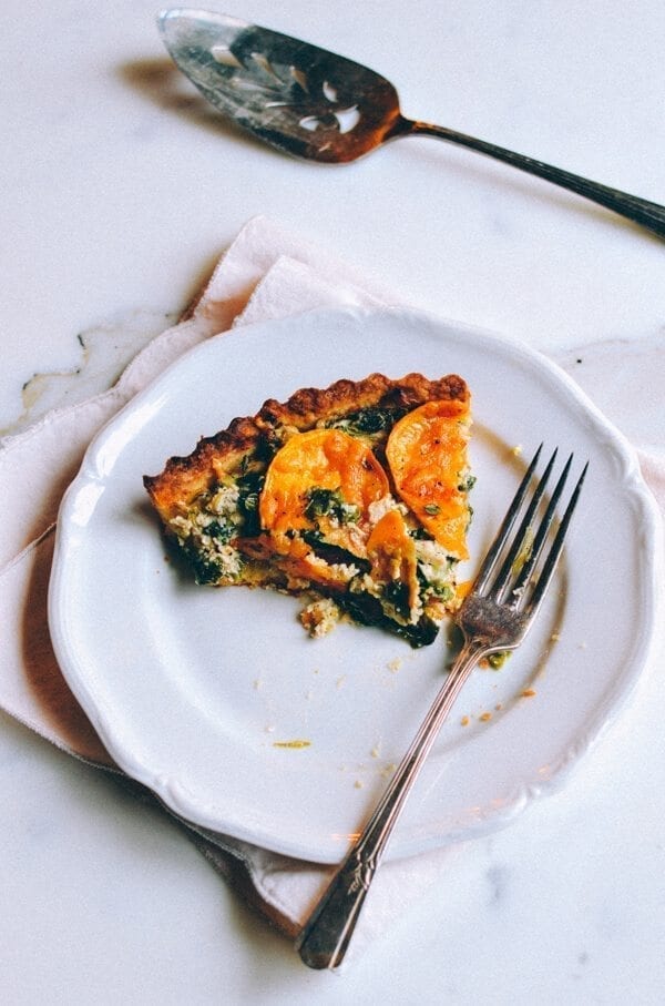 Cheesy Kale Sweet Potato Tart, by thewoksoflife.com