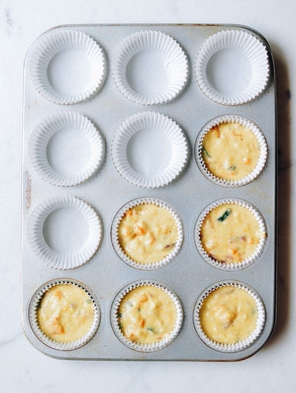 Savory Corn Muffins w/ Sage, Butternut Squash, Bacon, and Cheese, by thewoksoflife.com
