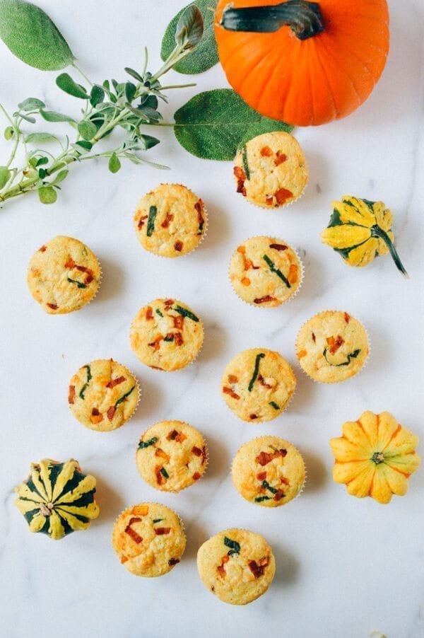 Savory Corn Muffins w/ Sage, Butternut Squash, Bacon, and Cheese, by thewoksoflife.com