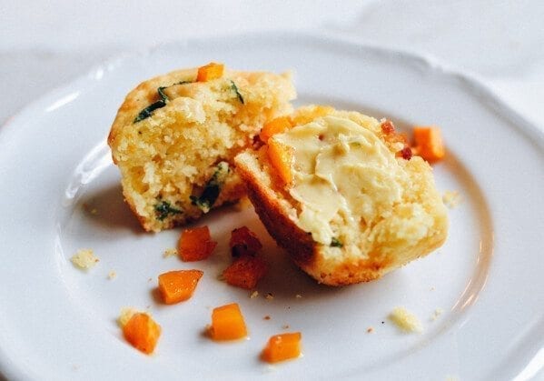 Savory Corn Muffins w/ Sage, Butternut Squash, Bacon, and Cheese, by thewoksoflife.com