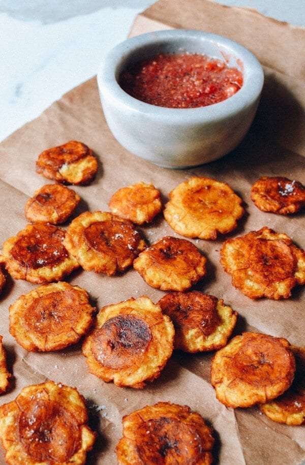 Tostones w/ Tomato Salsa, by thewoksoflife.com