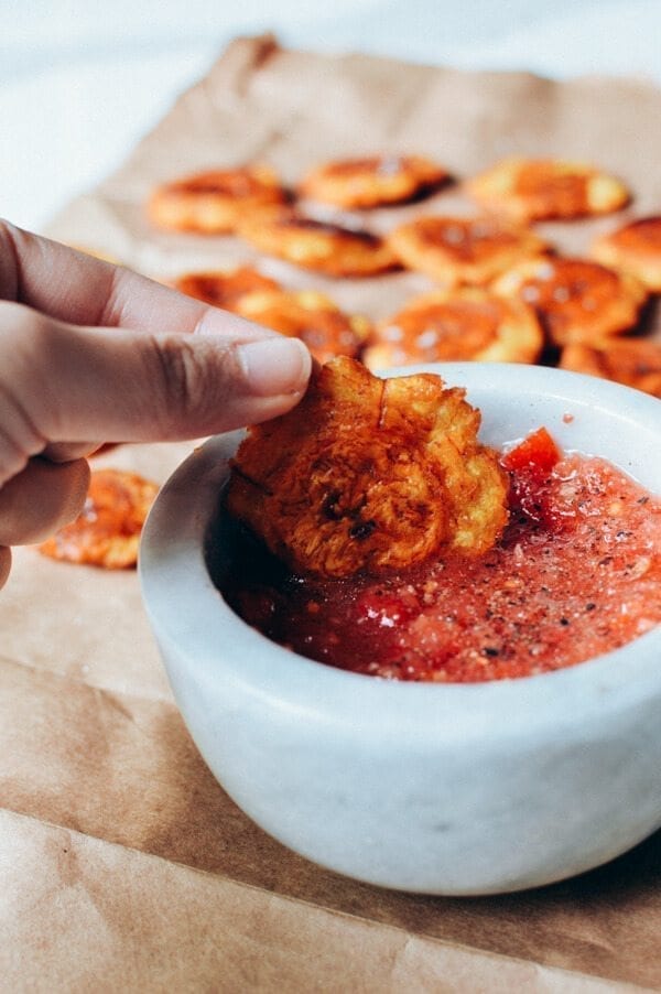 Tostones w/ Tomato Salsa, by thewoksoflife.com