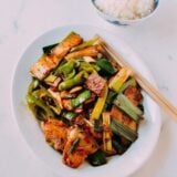 Twice cooked pork with bowl of rice