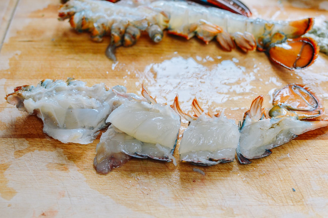 lobster tail cut into segments