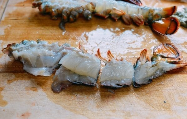 lobster tail cut into pieces