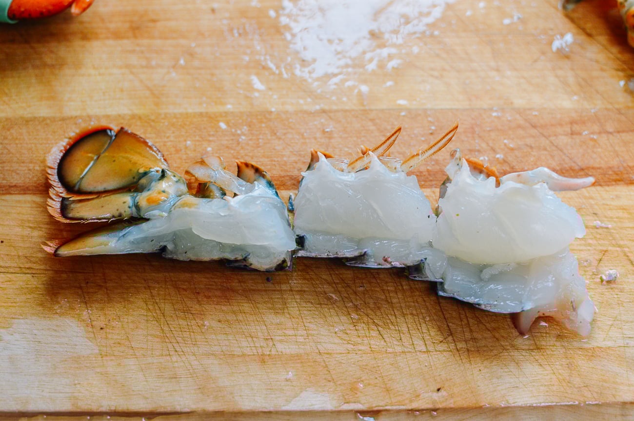 raw lobster tail cut into pieces
