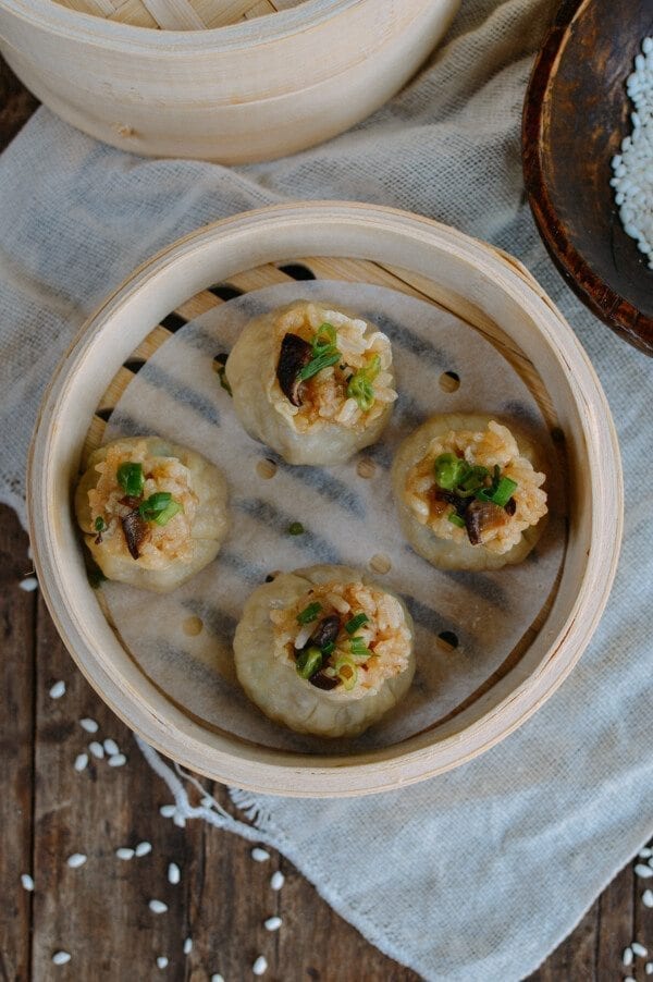 Sticky Rice Mushroom Shumai w/ Homemade Wrappers (Vegan), by thewoksoflife.com