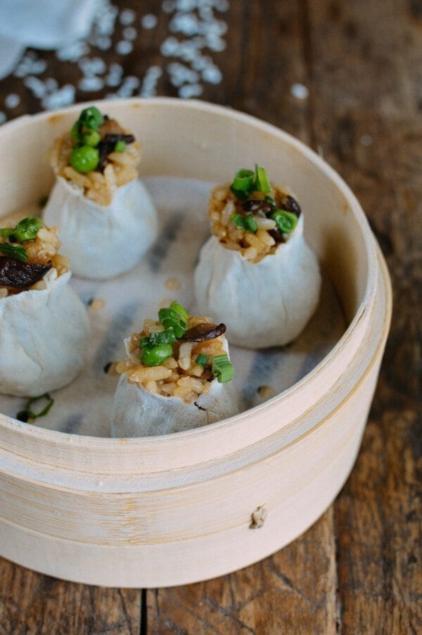 Sticky Rice Mushroom Shumai w/ Homemade Wrappers (Vegan), by thewoksoflife.com