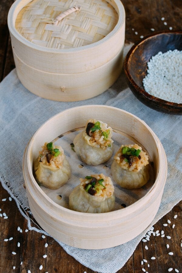 Sticky Rice Mushroom Shumai w/ Homemade Wrappers (Vegan), by thewoksoflife.com