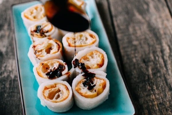 Homemade rice noodles (cheung fun), by thewoksoflife.com