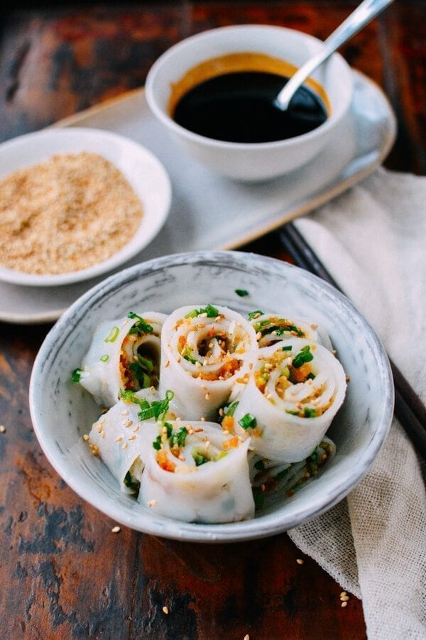 Homemade rice noodles (cheung fun), by thewoksoflife.com