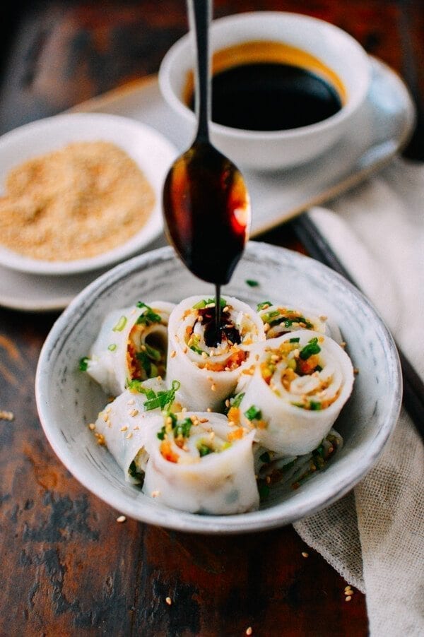 Homemade rice noodles (cheung fun), by thewoksoflife.com