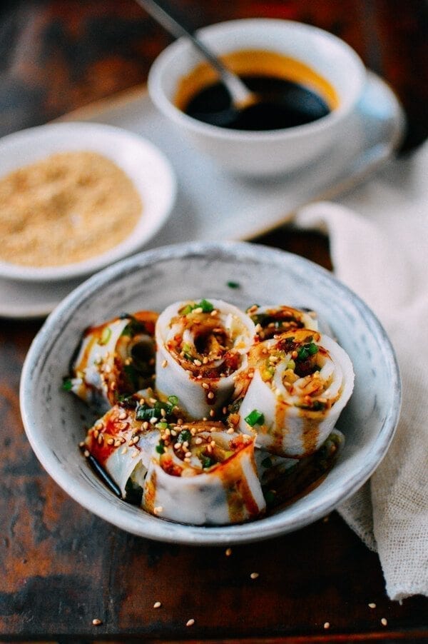 Homemade rice noodles (cheung fun), by thewoksoflife.com