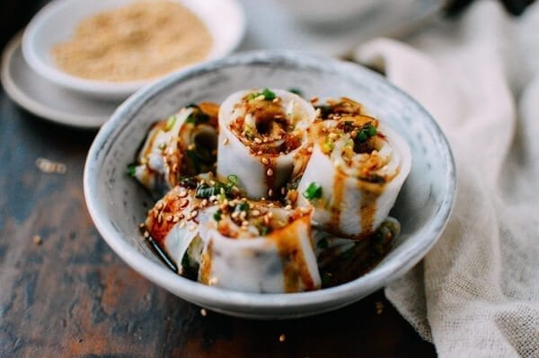 Homemade rice noodles (cheung fun), by thewoksoflife.com