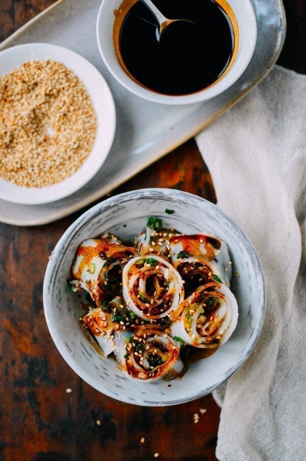 Homemade rice noodles (cheung fun), by thewoksoflife.com