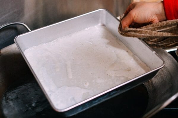 Homemade rice noodles (cheung fun), by thewoksoflife.com