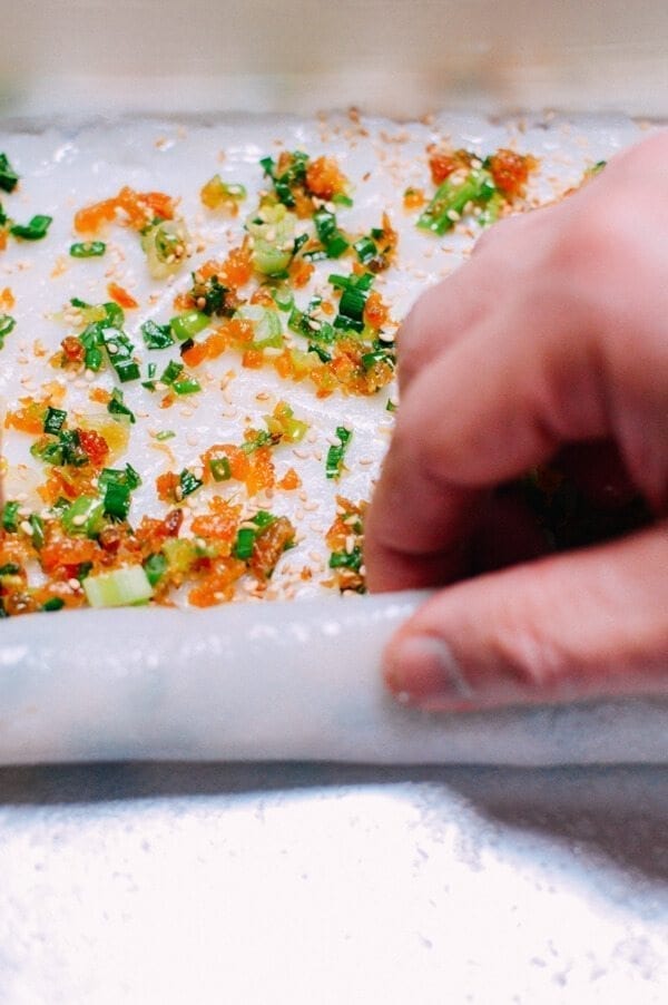 Homemade rice noodles (cheung fun), by thewoksoflife.com